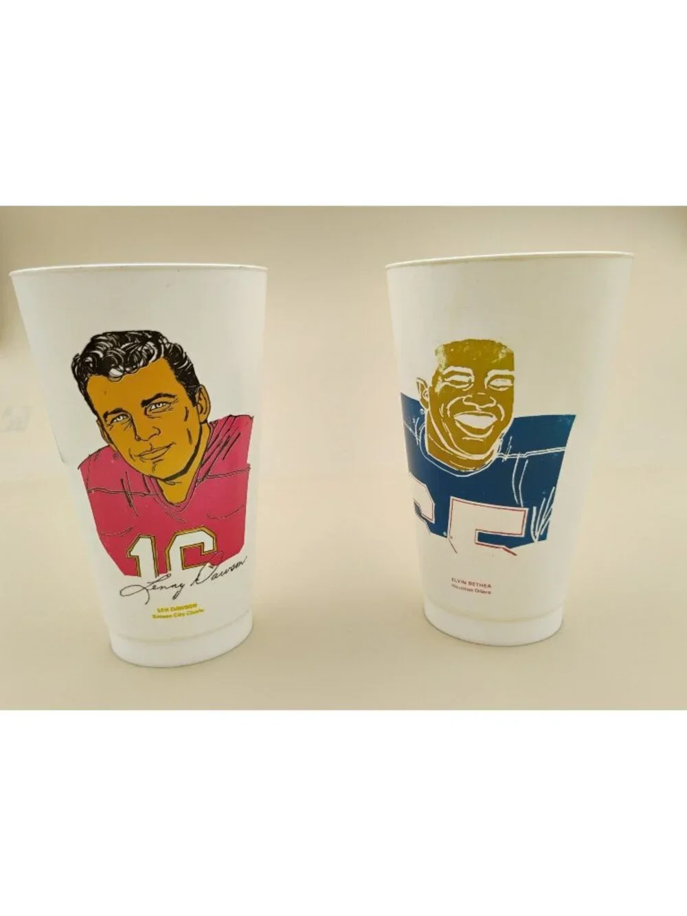 Vtg 7-Eleven Len Dawson Elvin Bethea NFL Plastic Cups 70s Kansas Chiefs Houston